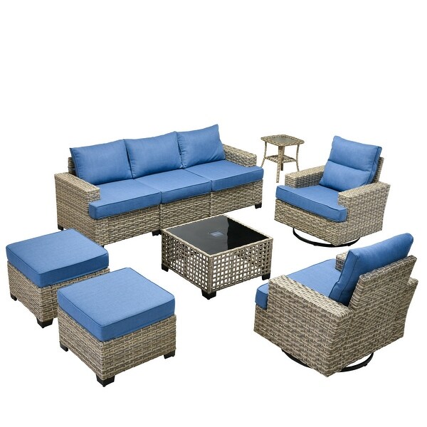 HOOOWOOO 9piece Outdoor Patio Wicker Furniture Set with Coffee Table