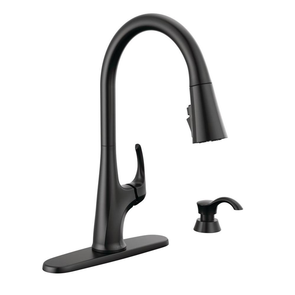 Delta Hyde Single-Handle Pull Down Sprayer Kitchen Faucet with ShieldSpray Technology in Matte Black 19801Z-BLSD-DST