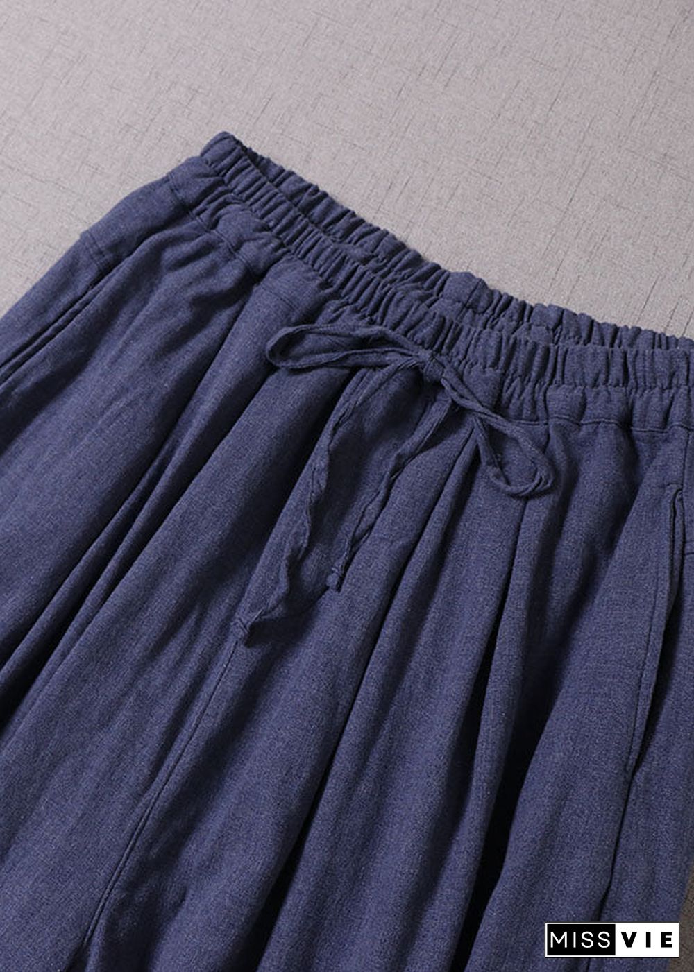 Bohemian Blue Cinched Pockets Cotton harem pants Spring