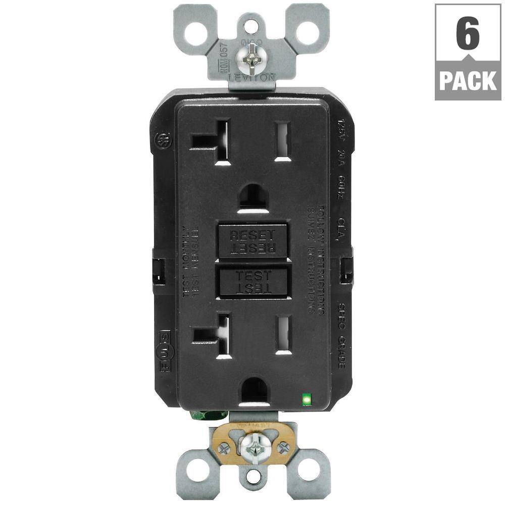 Leviton 20 Amp 125-Volt Duplex SmarTest Self-Test Tamper Resistant GFCI Outlet Black (6-Pack) VE6-GFTR2-HE6