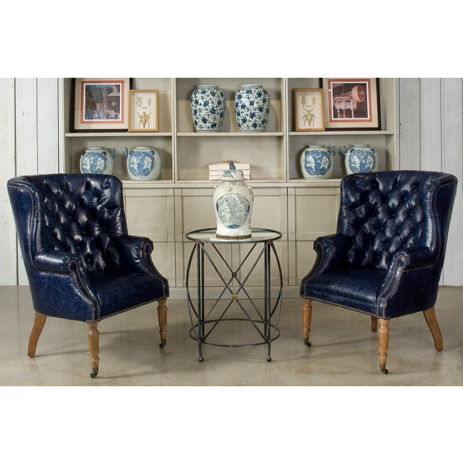 Welsh Blue Wing Back Leather Accent Chair   Traditional   Armchairs And Accent Chairs   by Sideboards and Things  Houzz