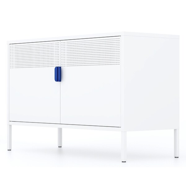 Metal Storage Locker Cabinet， Adjustable Shelves Free Standing Ventilated Sideboard Steel Cabinets