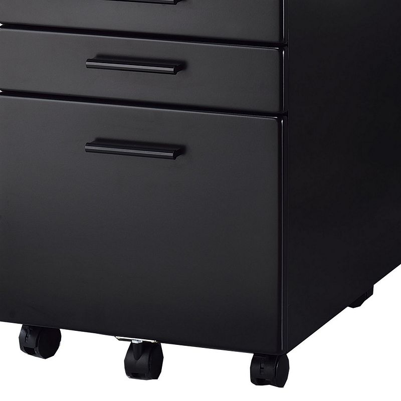 Contemporary Style File Cabinet with Lock System and Caster Support， Black