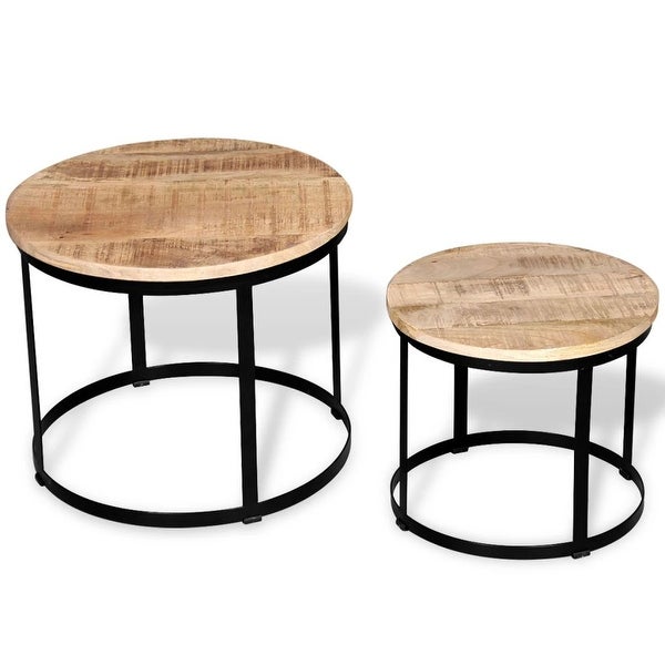 vidaXL Two Piece Coffee Table Set Rough Mango Wood Round 15.7