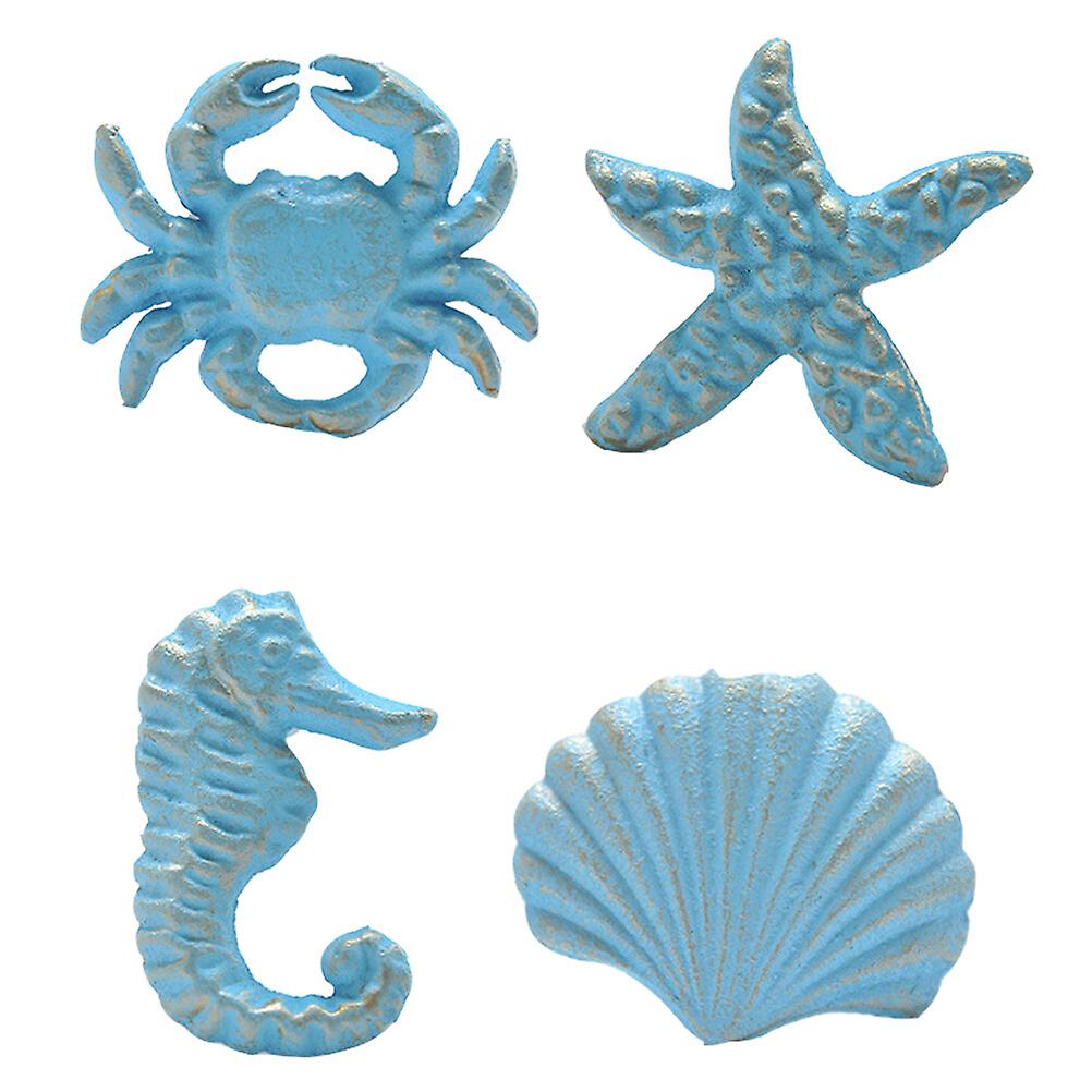 4pcs Ocean Style Cast Iron Knob Creative Animal Ironwork Pull Knob (mixed Style)