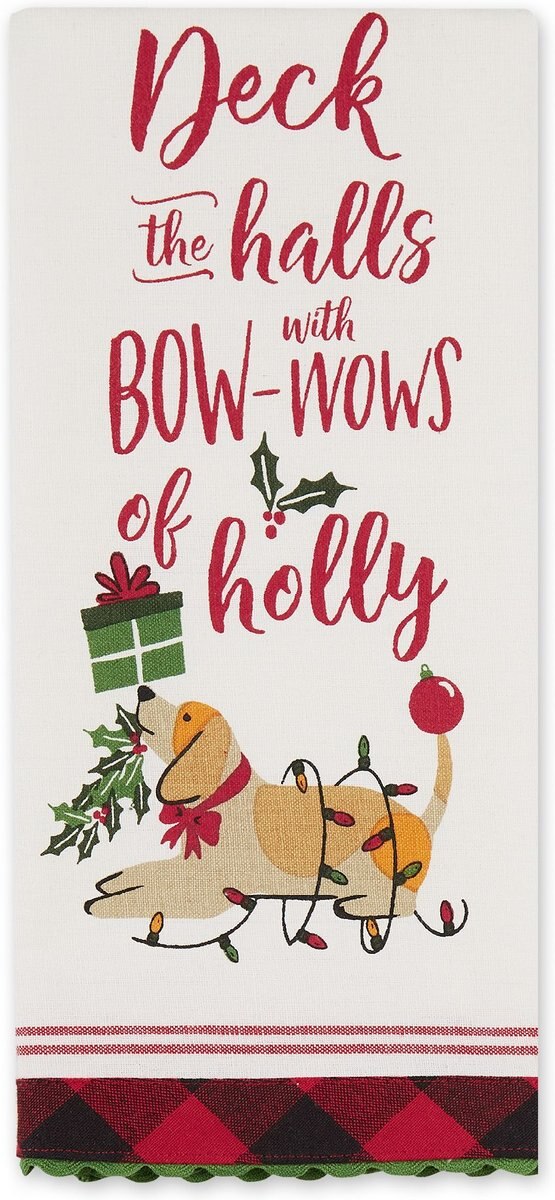 Design Imports Bowows of Holly Embellished Dish Towel