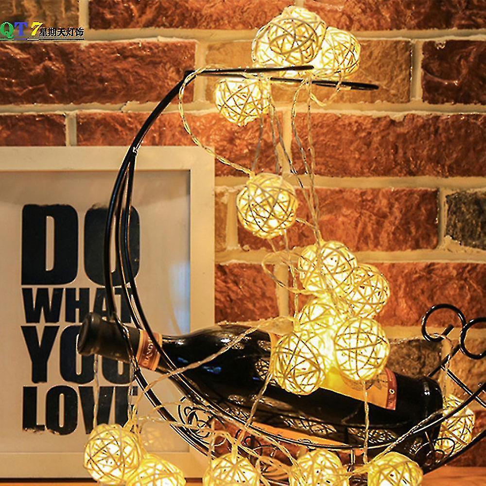 10 Lights， Natural Rattan String Lights， Battery Powered For Patio， Wedding， Garden And Party