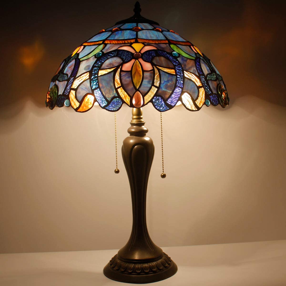 GEDUBIUBOO Tiffany Lamp Blue Purple Cloud Stained Glass Style Table Lamp 16X16X24 Inches Desk Bedside Reading Light Metal Base Decor Bedroom Living Room  Office S558 Series