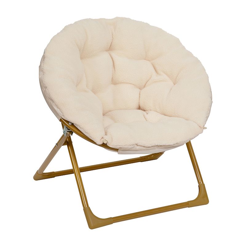 Emma And Oliver Io Kid's Folding Saucer Chair With Cozy Faux Fur Upholstery And Metal Frame