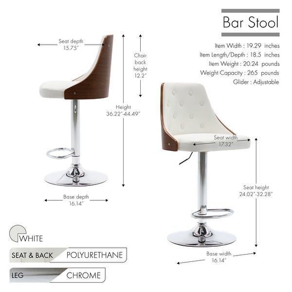 Porthos Home Trey Bar Stool， PU Leather， Chrome Base