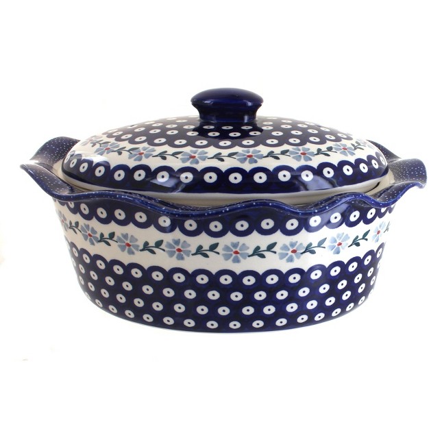 Blue Rose Polish Pottery Z137 Manufaktura Large Oval Baker With Lid