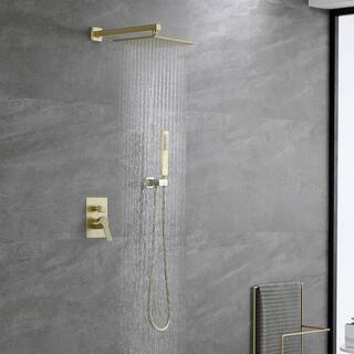 Boyel Living 1-Spray Patterns with 2.66 GPM 10 in. Wall Mount Dual Shower Heads with Rough-In Valve Body and Trim in Brushed Gold SMD-88001BG