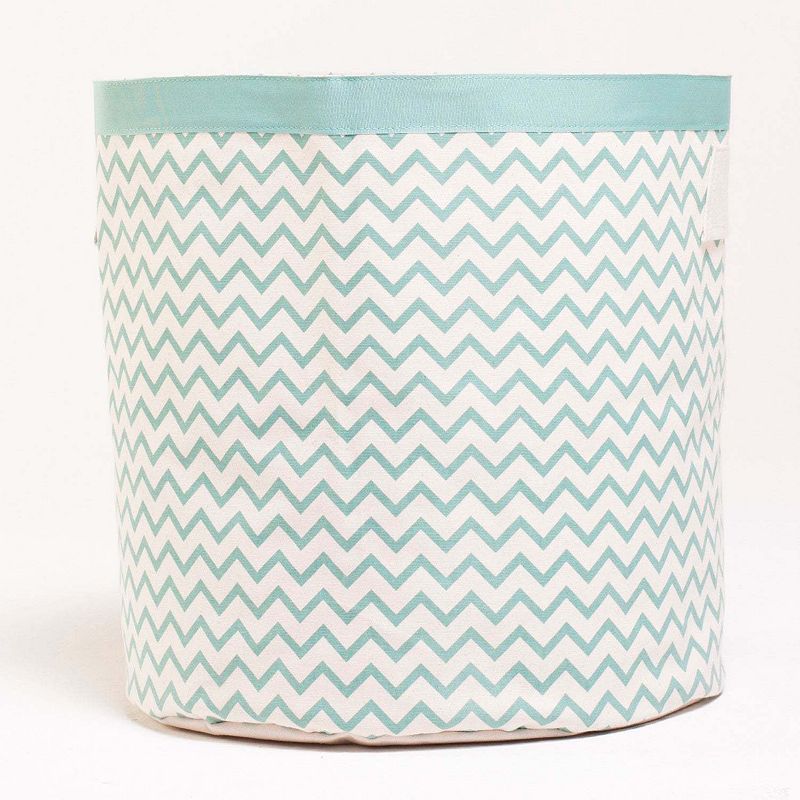 Cylindrical Cotton Canvas Storage Bin ZigZag Green