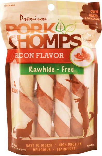 Premium Pork Chomps Bacon Flavor Twists Dog Treats， Large， 4 count