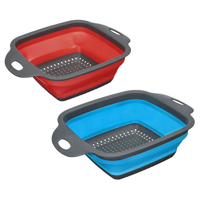 Collapsible Colander Set， 2 Size Silicone Square Strainer， Large and Small