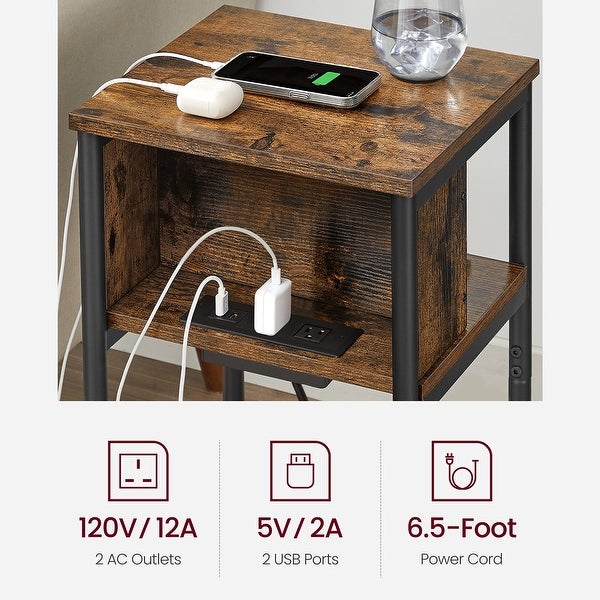 Side Table with Charging Station， 3-Tier End Table with USB Ports and Outlets， Nightstand for Living Room， Bedroom