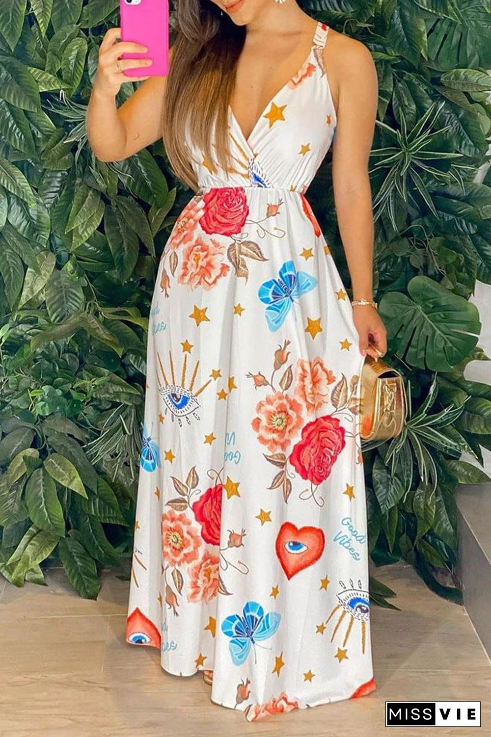 All Over Print Sleeveless Maxi Dress