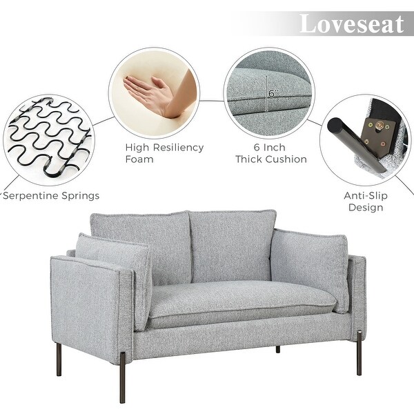 2+3 Seat Linen Sofa Sets with USB Charging Ports， Pillows and Solid Metal Legs