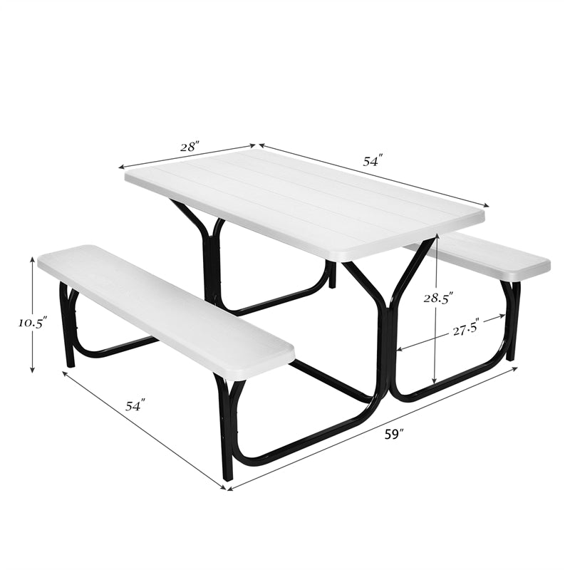 Outdoor Picnic Table Bench Set All-Weather Camping Dining Table Set with Metal Base