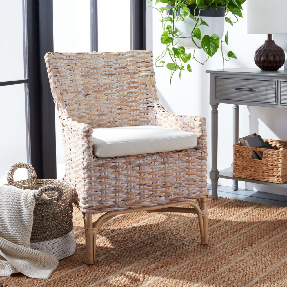 Kathryn Rattan Accent Chair  Natural Whitewash/White   Tropical   Armchairs And Accent Chairs   by Rustic Home Furniture Deco  Houzz