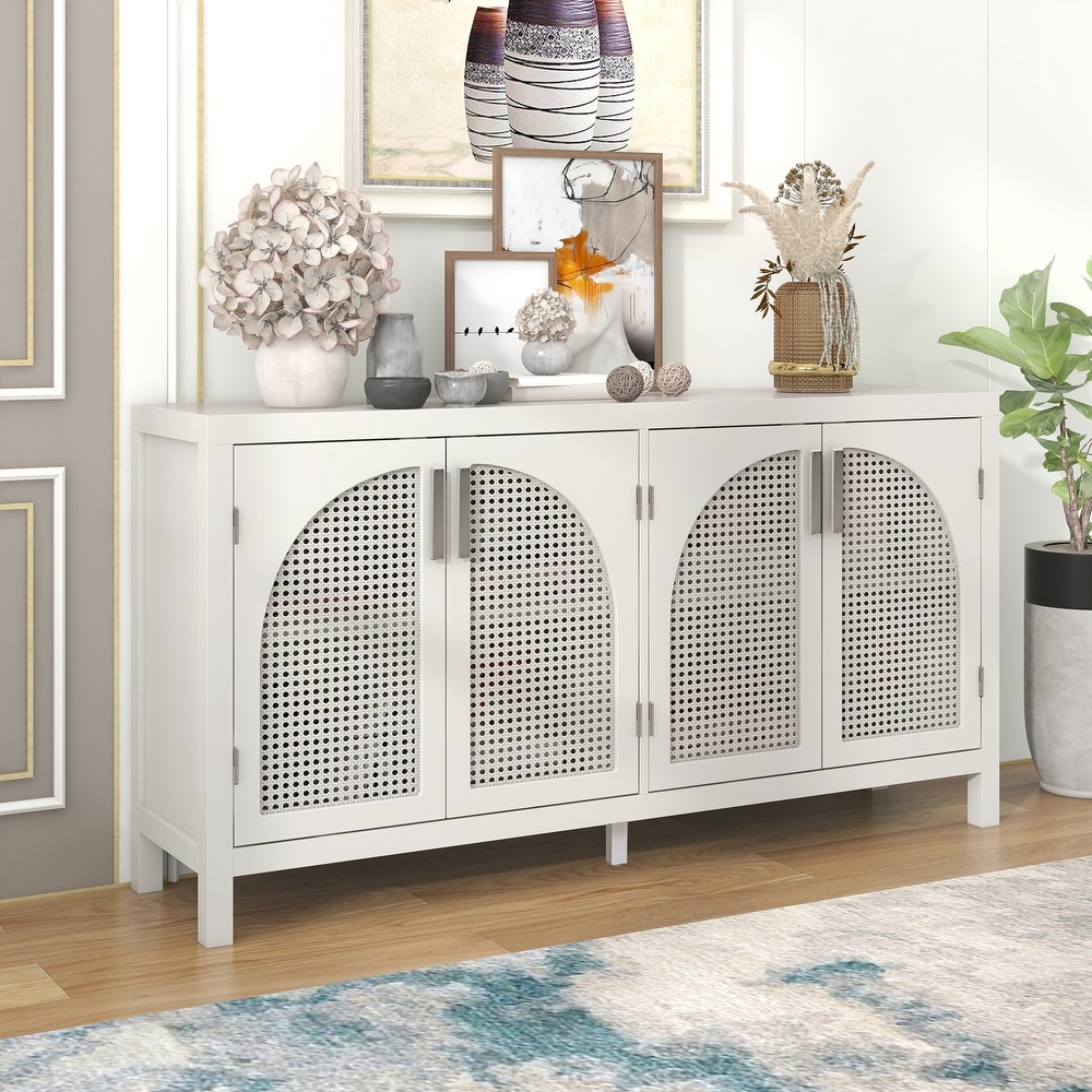 Large Storage Space Sideboard with Artificial Rattan Door and Metal Handles for Living Room   Entryway