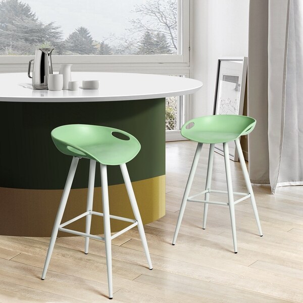 Counter Height Plastic Barstool with Metal Legs (Set of 2)