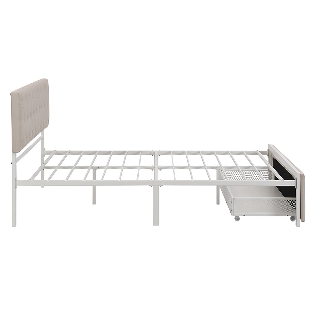 Elegant Design Metal Storage Platform Bed with a Big Drawer