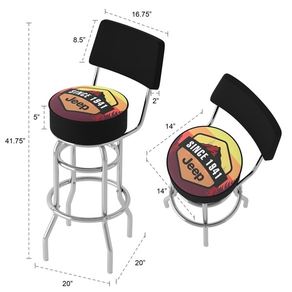 Jeep Sunset Mountain 360 Degree Swivel Barstool with Foam Padded Seat And Back - 20 x 20 x 31