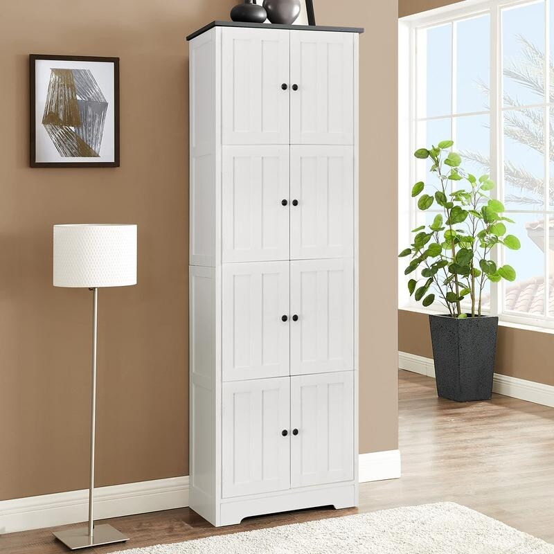 Tall Storage Cabinet with 4 Doors and 4 Shelves  Wall Storage Cabinet