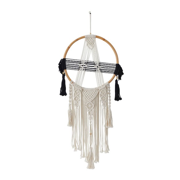 Cotton Macrame Handmade Intricately Weaved Wall Decor With Beaded Fringe Tassels Black Olivia amp May