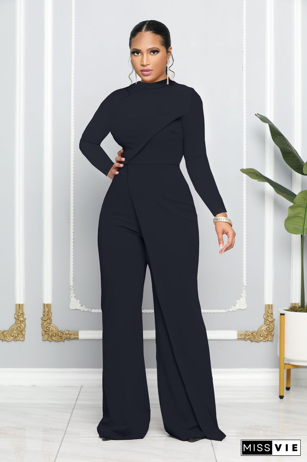 Autumn And Winter Fashion Long Sleeve Round Neck Jumpsuit