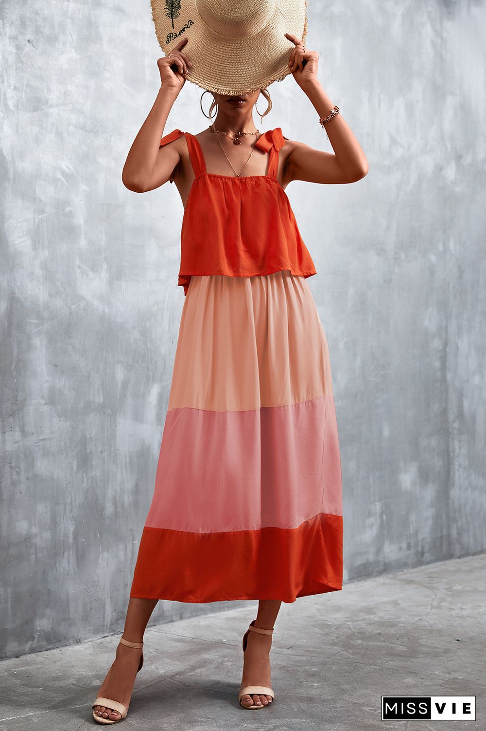 Tie Strap Color Block Maxi Dress