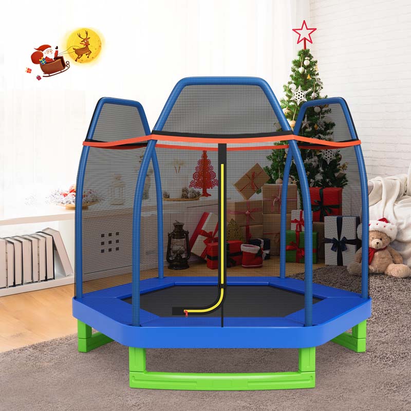 7 FT ASTM Certified Kids Trampoline Recreational Bounce Jumper with Safety Enclosure Net