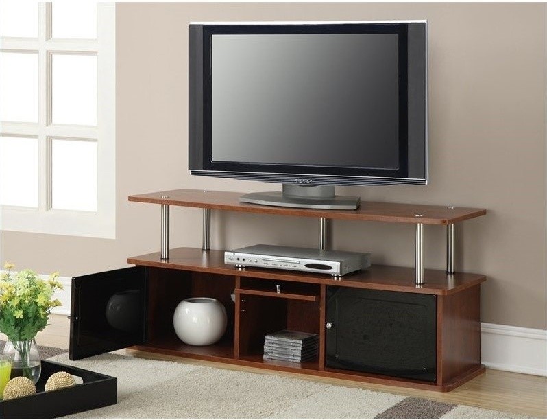 Pemberly Row Modern Wood TV Stand for TVs up to 47 quotwith 3 Cabinets in Cherry   Contemporary   Entertainment Centers And Tv Stands   by Homesquare  Houzz