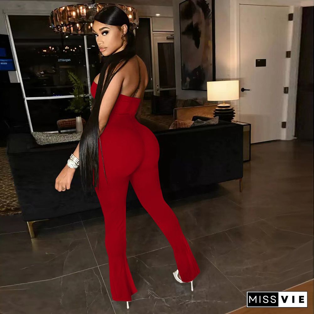 Tube Top Solid Color Sexy Slim Jumpsuit