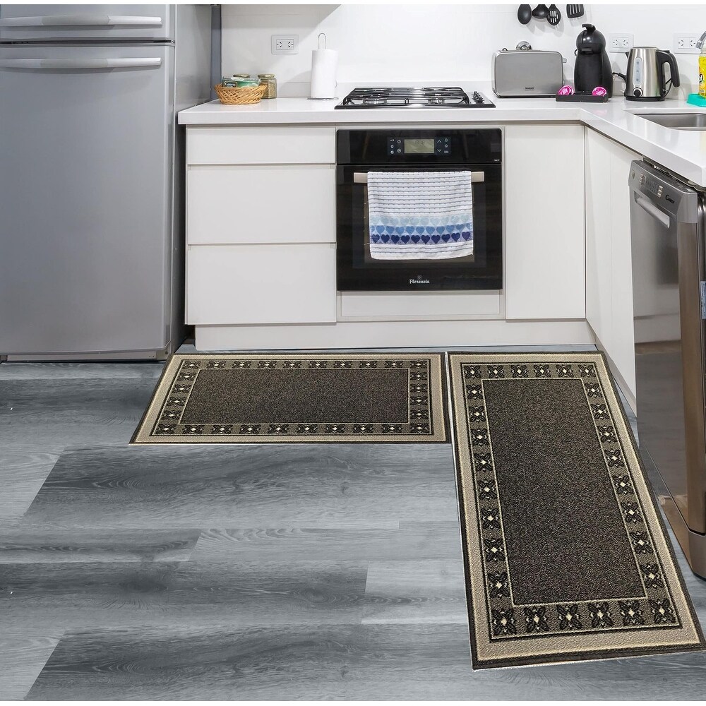 Gloria Non Slip 2 pieces Framed Design Kitchen Rug Set Kitchen Mat and Runner Doormat Non Skid Carpet  20\