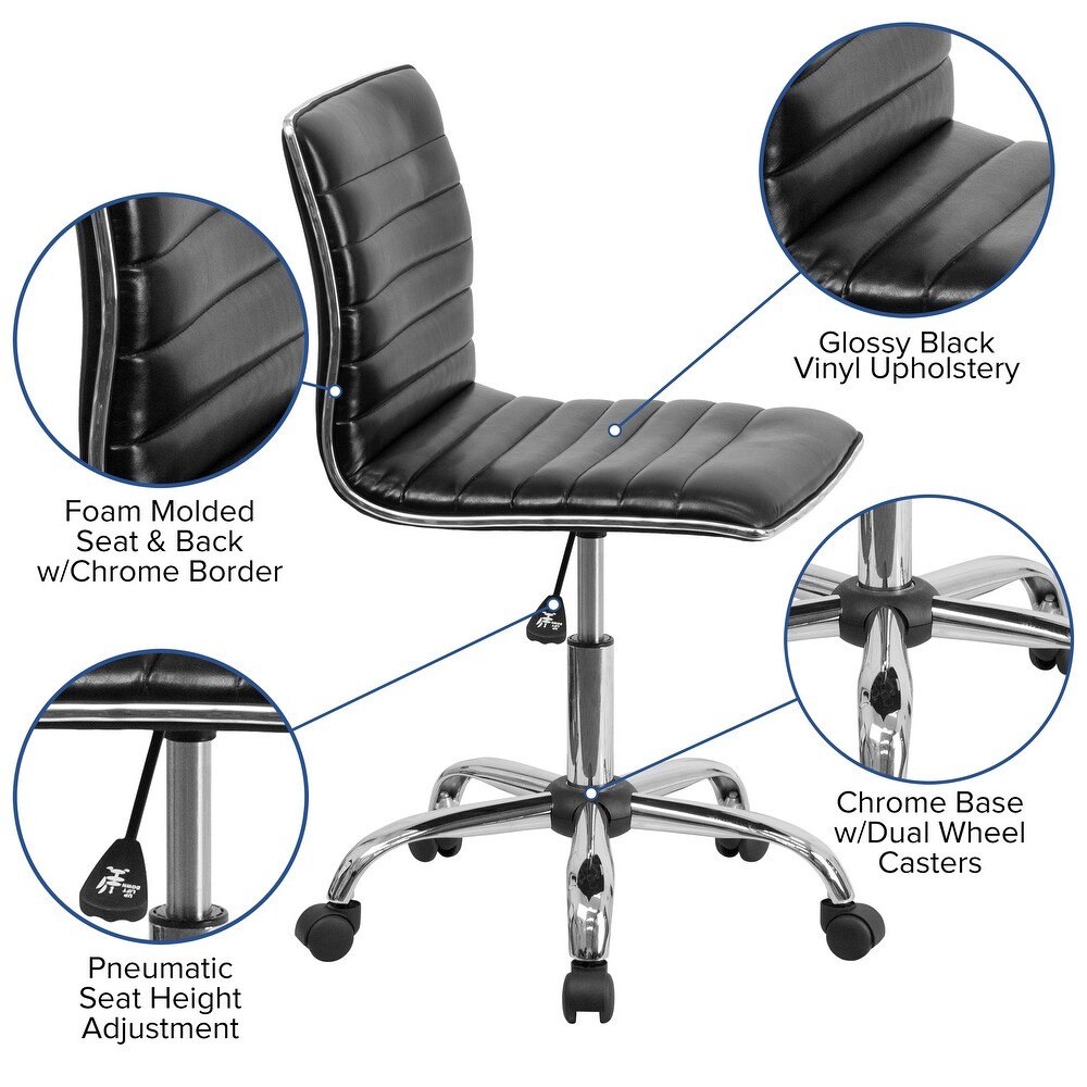 Low Back Designer Armless Ribbed Swivel Task Office Chair