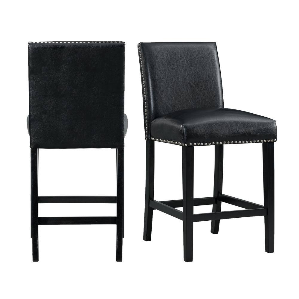 Picket House Furnishings Pia Faux Leather Counter Height Side Chair Set in Black DMI100CSC