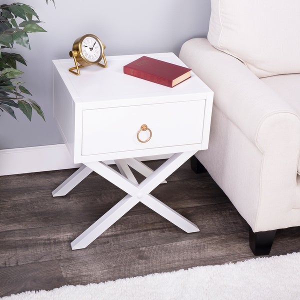 Offex Lark White Transitional Rectangular End Table w/ Storage Drawer - 16