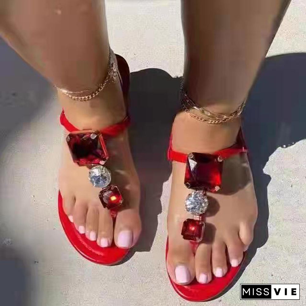 Sandals Women Slippers New Summer Open Toe Shoes Roman Crystal Fashion Dress Slides Beach Clip Toe Shallow Flip Flops Mujer