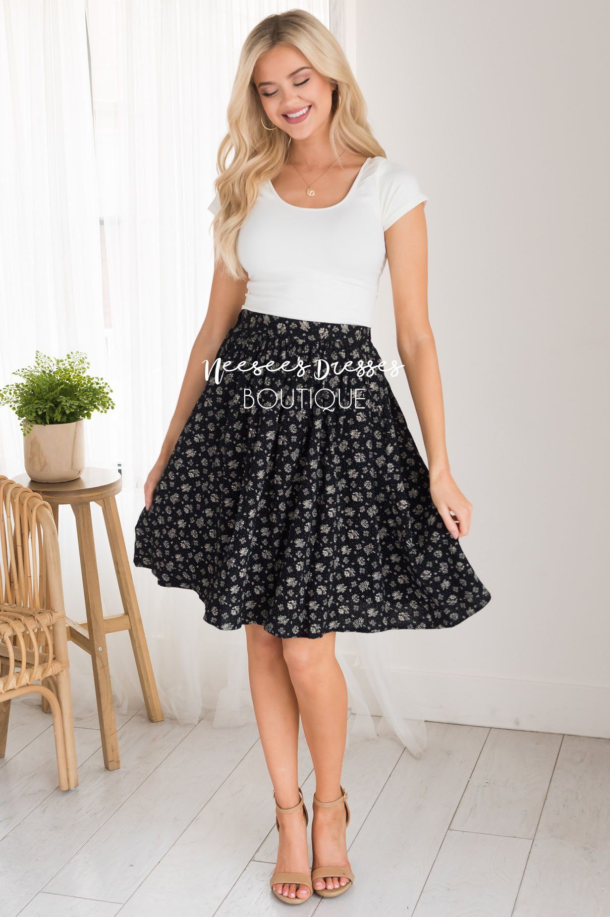 Black & Cream Modest Textured Skirt