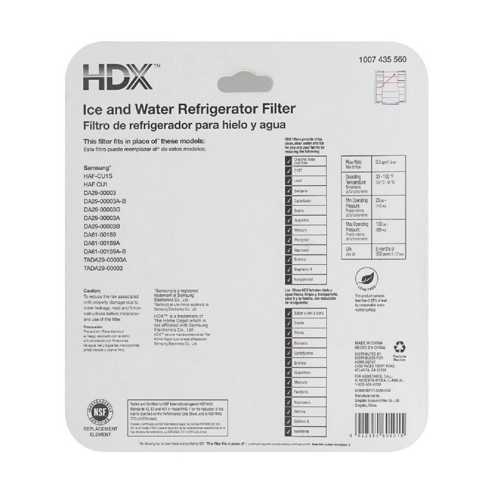 HDX HDX FMS-1 Premium Refrigerator Water Filter Replacement For  HAF-CU1S  DA29-00003G (2-Pack) FMS-1