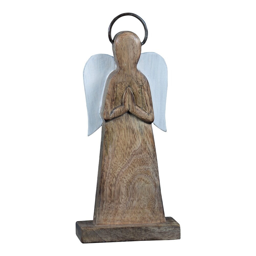 Foreside Home   Garden White Wood and Metal Angel Figurine