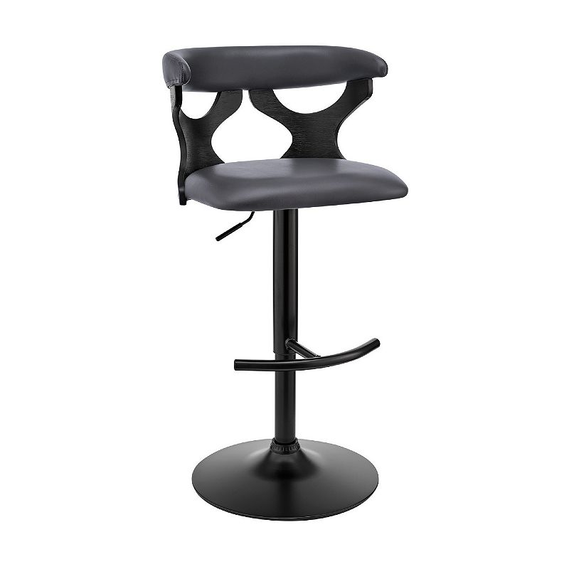 Adjustable Barstool with Curved Cut Out Wooden Back， Black