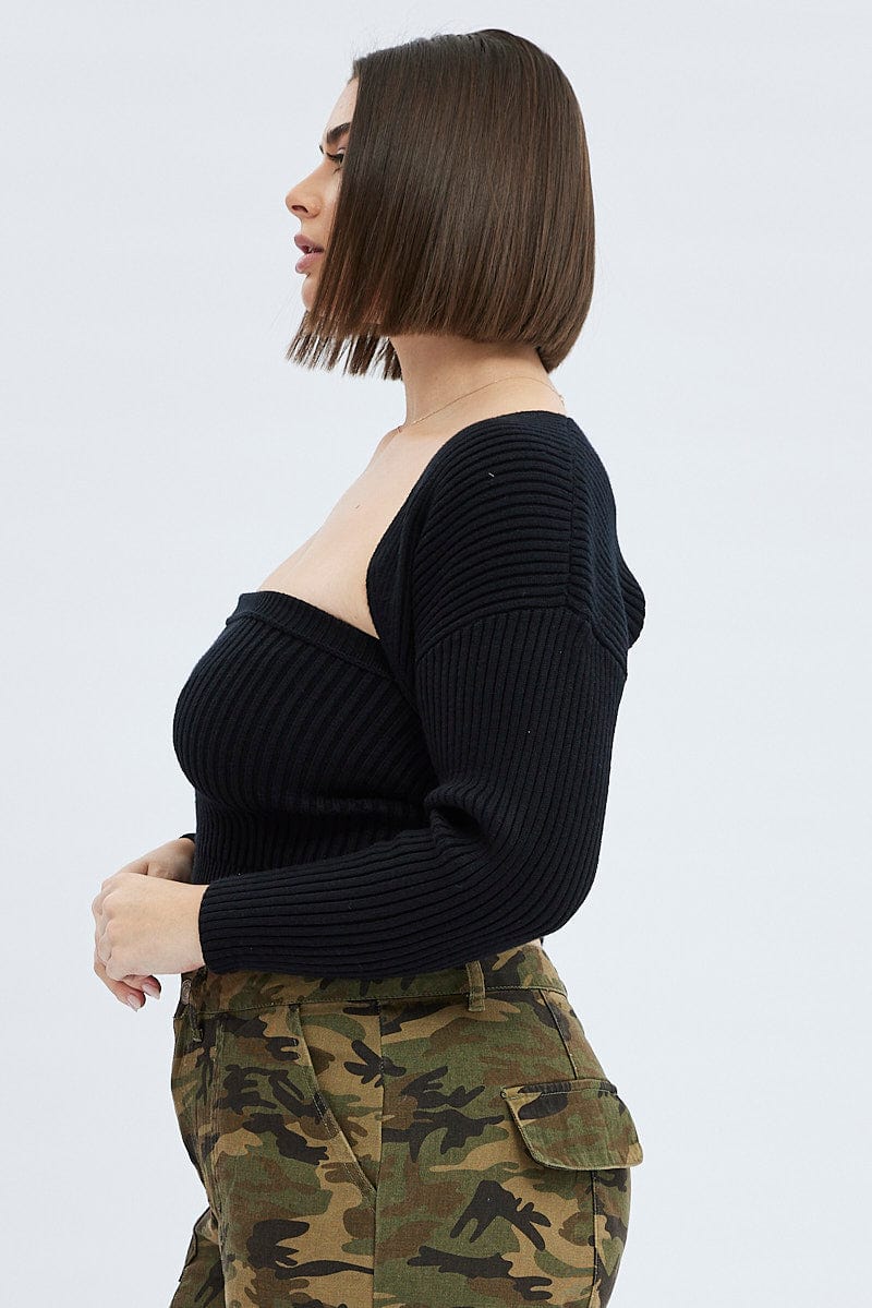 Black Strapless Top And Shrug Knit Set