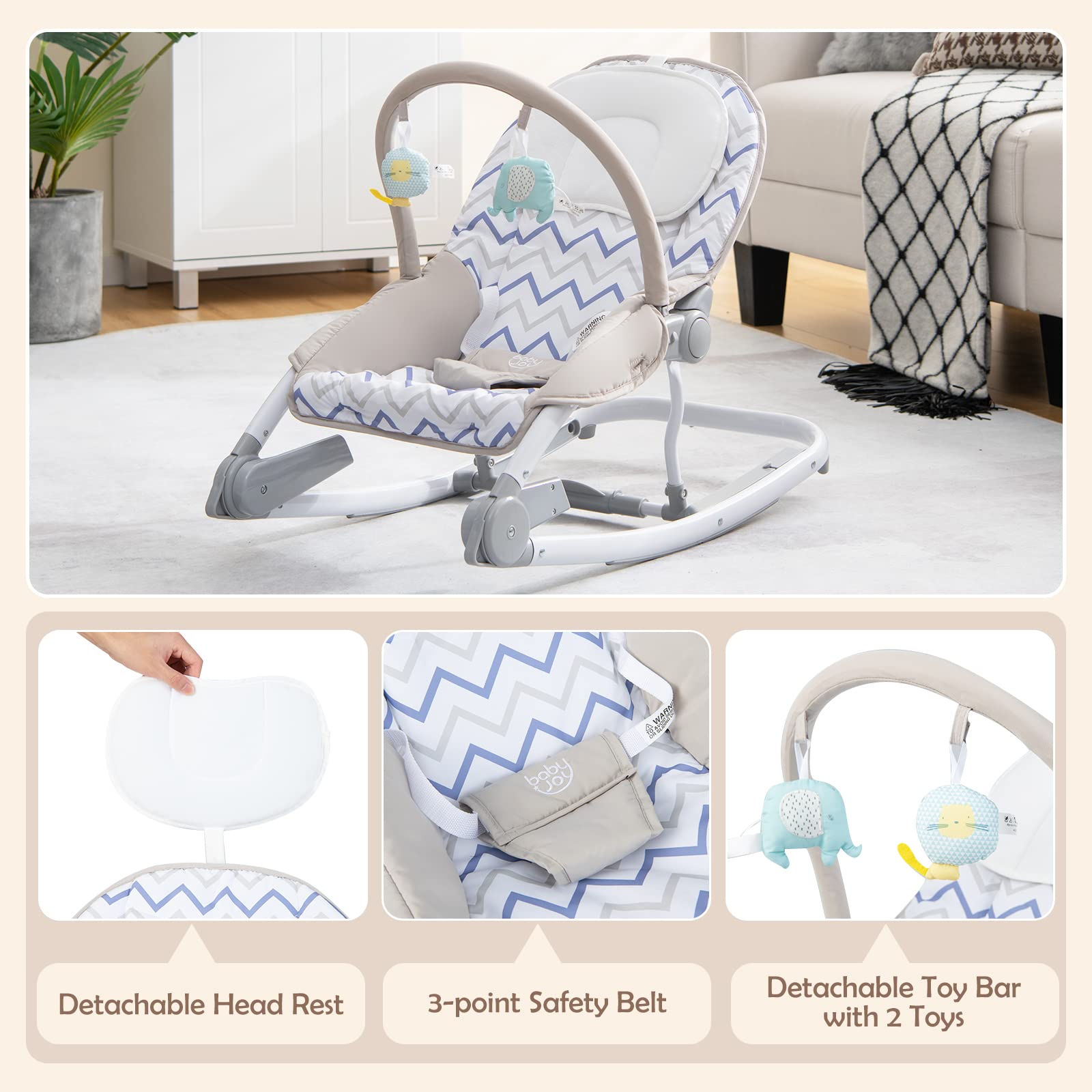 Baby Bouncers for Infants, 2 in 1 Foldable Toddler Bouncy Seat