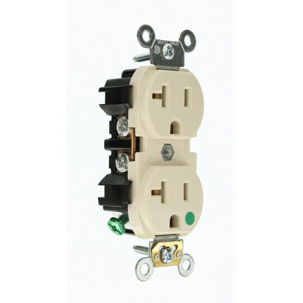 Leviton 20 Amp Hospital Grade Extra Heavy Duty Self Grounding Duplex Outlet Light Almond 8300-HT