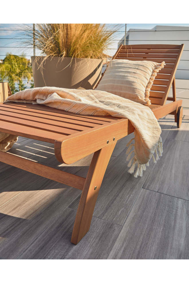 Solid Eucalyptus Wood Sun Lounger  La Forma Beila   Transitional   Outdoor Chaise Lounges   by Oroa   Eichholtz Furniture  Houzz