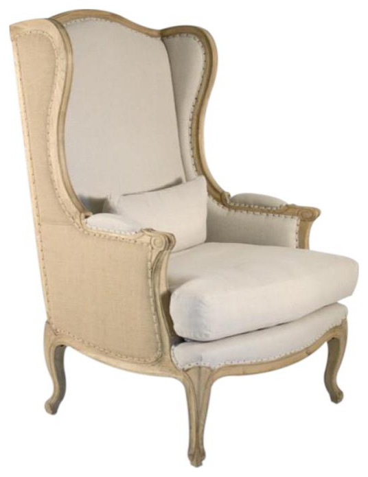 Wingback Chair WIng LEON Natural Oak Linen   French Country   Armchairs And Accent Chairs   by EuroLuxHome  Houzz