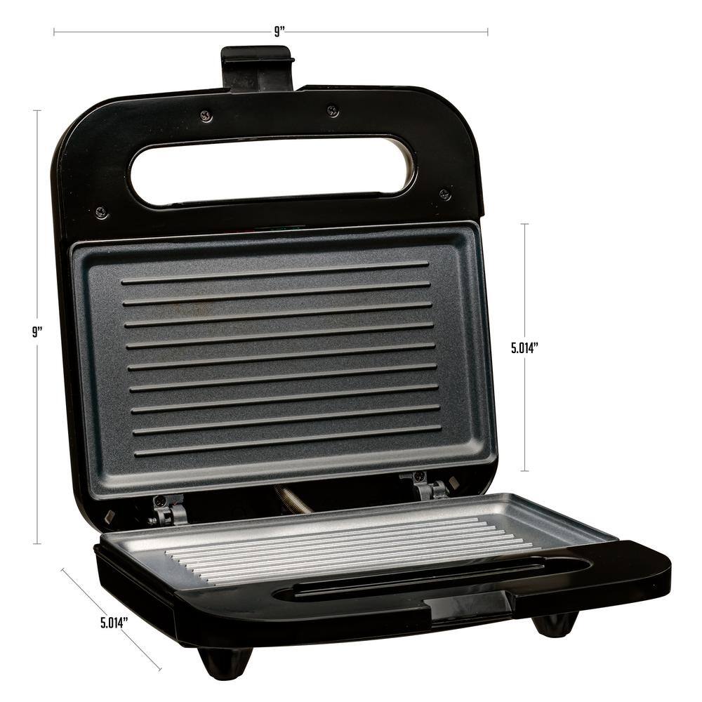 OVENTE 750-Watt Black Panini Press with Non-Stick Hot Plates GP0401B